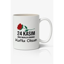 24 Kasım Öğretmenler Günü Temalı Beyaz Kupa Bardak Öğretmene Hediye Beyaz