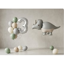 Triceratops / Dinazor Temalı Mini Balon Seti 17 Parça Soft Yeşil-beyaz-gri