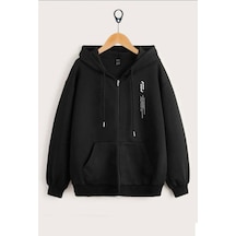 Altamira Unisex Dikey Baskılı Ince Mevsimlik Kapşonlu Oversize Hırka 001