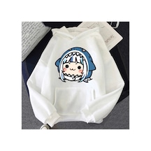 Tarzsokak Beyaz Unisex Hololive İngilizce Vtuber Gawr Gura Merch Nedensel Japon Streetwear Uzun Kol
