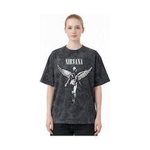 Sevbano Nirvana Rock Metal Müzik Grubu Baskılı Unisex Oversize Eskitme Yı Siyah