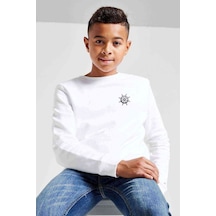 Gemi Dümeni Göğüs Baskılı Unisex Çocuk Beyaz Sweatshirt Beyaz