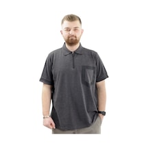 Mode Xl Büyük Beden Erkek T-shirt Fermuarlı Polo Yaka Cepli U24325 Antrasit Antrasit