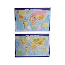 Lrs Store Dünya Haritası Siyasi Ve Fiziki Çift Taraflı Çıtalı 70x100 Cm Eğitici Harita, Çok Ren Diğer