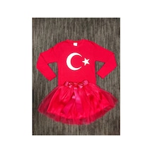 Trendy Mall Ayyıldızlı Penye-tütü Etek Takım Kırmızı Kırmızı