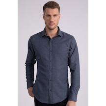 Tudors Slim Fit Dar Kesim Armürlü Erkek Gömlek-22225 Lacivert