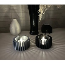 3d Baskı Modern Çizgili Mumluk - Tealight Mumluk 1 Adet -gri Çok Renkli