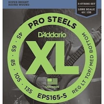 D'addario Eps165-5 Xl Prosteels 5 Telli Bas Gitar Tel Seti - 45-135 Profesyonel Paslanmaz Çelik İle Yüksek Manyetik Çıkış, Keskin Tizler Ve 5 Telli Baslar İçin İdeal Uzunluk