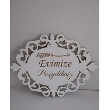 Beyaz Evimize Hoşgeldiniz Dekoratif Ahşap Kapı Süsü Beyaz