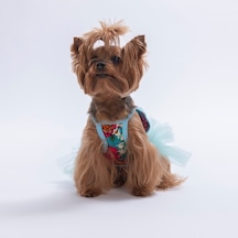 Green Wildflowers Yeşil Çiçek Desenli Kedi Köpek Elbisesi - Kedi Köpek Kıyafeti