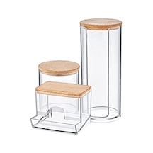 Çok Amaçlı 3'lü Şeffaf Akrilik Organizer Set Açık Bej