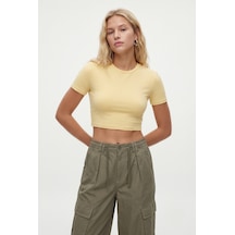Ritnice Kadın New Serra %100 Pamuk Tereyağ Sarısı Crop Top Sarı