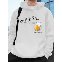 Tarzsokak Cuma Bira Sevgilisi Komik Baskılı Erkek Kazak Kış Polar Sıcak Hoodies Kore Gevşek Cep Kazakla Beyaz