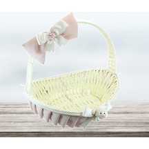 Saplı Oval Kumaş Süslü Sepet 36 Cm Orta Boy Pembe