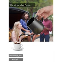 Kapaksız Cezve Paslanmaz Kahve Demliği İndüksiyon Uyumlu Çelik Cezve 600 Ml