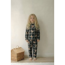 Esila Kids Kız Çocuk Pijama Takımı Uzun Kollu Ayıcık Desenli Yeşil