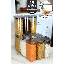 Jumbo Boy 2100 Ml Gerçek Vakumlu Silikon Kapaklı Kristal Erzak Bakliyat Saklama Kabı Seti Ba Şeffaf