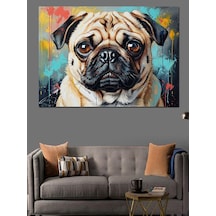 Ahşap Tablo Pug Köpeği Karizmatik Modern Portre