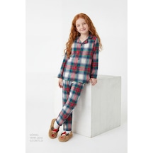 Penti Unisex Çocuk Ekoseli Light Uzun Kollu Düğmeli Pamuklu Pijama Takımı Çok Renkli