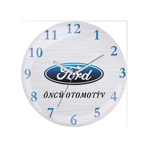 Kişiye Özel Ford Araba Logo Bombeli Gerçek Cam Sessiz Duvar Saati Çok Renkli