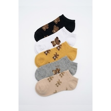 Aura Collections Ayıcık Desenli Dikişsiz Pamuklu Kadın Patik Çorap 5'li Set 36-40 Çok Renkli Bilek Çorap