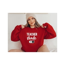 Magors Teacher Mode Baskılı, 3 İplikli, Şardonlu,kışlık,bisiklet Yaka Sweatshırt Kırmızı