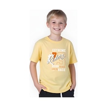 Panios Kids Extreme Riders Baskılı Erkek Çocuk Yuvarlak Yaka Kısa Kollu T-shirt Sarı
