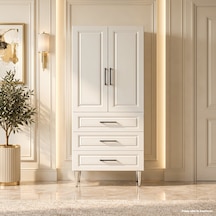 Paros Çok Amaçlı Dolap 60 Cm 2 Kapak 3 Çekmece Soft Beyaz - Çok Amaçlı Erzak Dolabı Bej