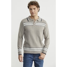 Polo Yaka Kilim Motifli Triko Kazak - Vizon Vizon