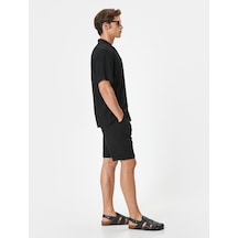 Koton Kumaş Şort Bermuda Slim Fit Düğmeli Cepli Katlı Paça Siyah 4sam40064hw Siyah