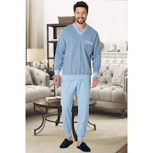 Mecit Pijama Mecit 2766 Mavi Büyük Beden Erkek Pijama Takımı Mavi