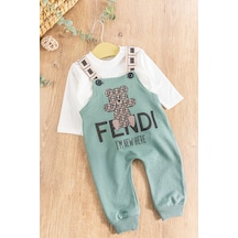 Babymod Ayıcık Desenli Erkek Bebek Tulum Salopet Takım Su Yeşili