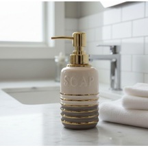 Luxury Detaylı Beyaz Porselen Sıvı Sabunluk Başlıklı Banyo & Lavabo Sabunluk Gri, Lumina