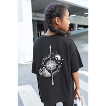 Uyguntarz Çocuk Pusula Baskılı Pamuklu Tshirt Siyah