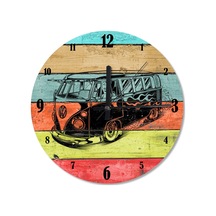 Renkli Vosvos Minibüs Ahşap Duvar Saati (407626427) Ahşap