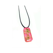 Kartopu - 516 - Çiçeği Dikdörtgen Epoksi Kolye - Shophnrl - Açık Pembe