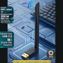 Wifi Adaptör 150 Mbps Antenli 802.11n Versatile Usb Kablosuz Alıcı Windows 10/11 Uyumlu