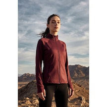Tommy Life Bordo Fermuarlı Dik Yaka Basic Rahat Form Kadın Koşu Ceketi - 97310 Bordo