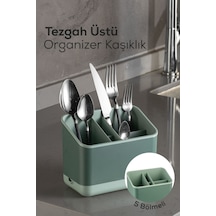 Vienev Tezgah Üstü Kaşık Düzenleyici 5 Bölmeli Organizer Kaşıklık Yeşil
