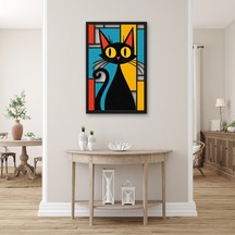 Vitray Panelde Siyah Kedi Metal Tablo 53x80 Cm Çok Renkli