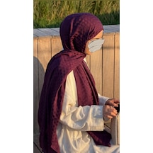Qalortex Scarf Premium Pamuklu Jakar Şal-patlıcan Mor