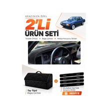 Ford Taunus 1985-1994 Uyumlu Torpido Örtüsü + Tay Tüyü Bagaj Çantası + Sticker Seti - Siyah