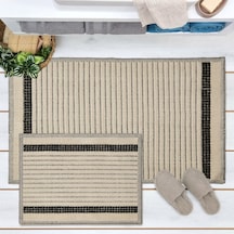Soft Linya 2'li Banyo Paspası - Ekru - 60x100 Cm + 50x60 Cm Renkli
