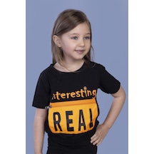 Toontoy Kids Toontoy Kız Çocuk Crop Model Cebi Reflektör Detaylı Baskılı Tişört Siyah