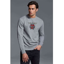 Bon Jovı Heart Baskılı Gri Erkek Örme Sweatshirt