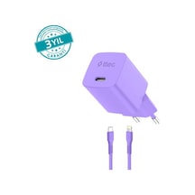 Ttec Smartcharger Gan 20w Pd Seyahat Hızlı Şarj Aleti + Usb-c - Lightning 120cm Kablo Neon Mor