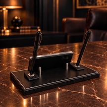 Ofis Prestij Signature Kişiye Özel Çift Kalemli Siyah Masa İsimliği