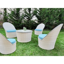 Monalin Home Garden Relax 4 Kişilik Rattan El Örgüsü Ekstra Lüks Masa Sandalye Takımı Minderli Camlı Masalı Oturma Grubu Krem