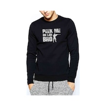 Pubg Peek Me On Lan Bro Baskılı Siyah Erkek Örme Sweatshirt