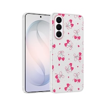 Galaxy S26 Kılıf Kamera Korumalı Desenli Zore Klip Kapak - Kalpli Kiraz -